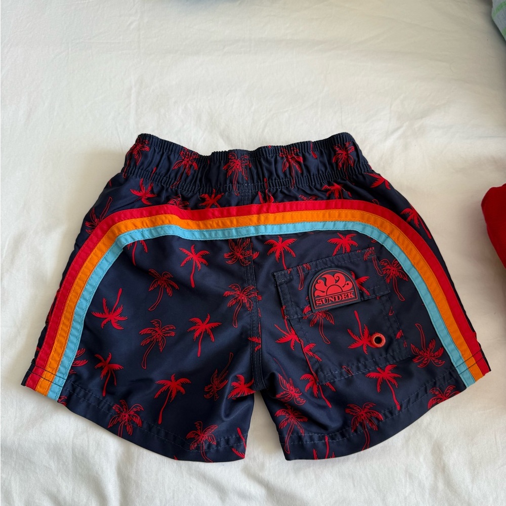 Sundek Kids Swim Trunks with Red Palm Design